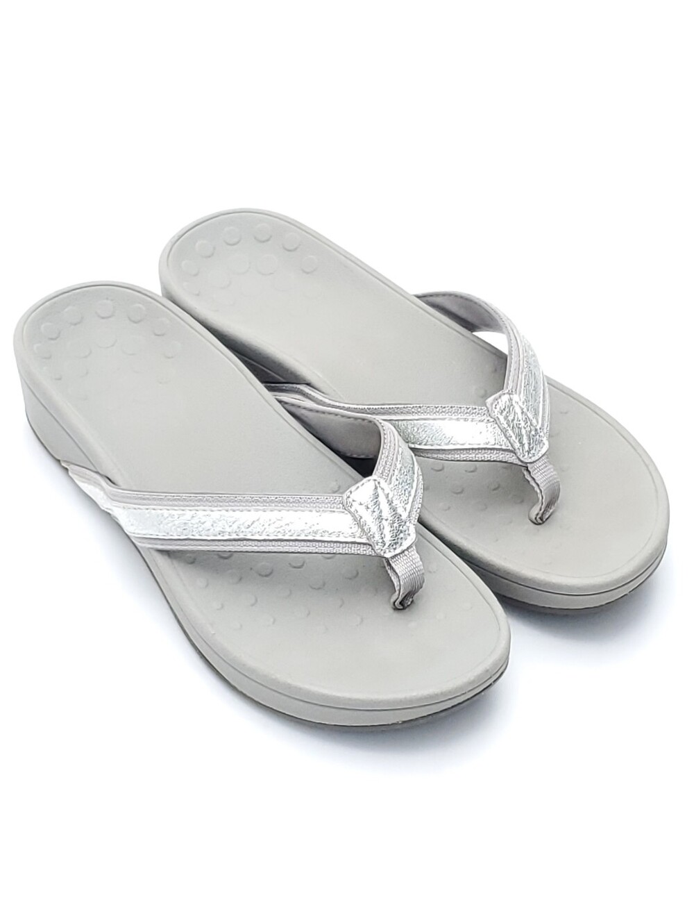 Vionic High Tide Platform Wedge Sandals Silver Metallic Grey Size Womens 9
